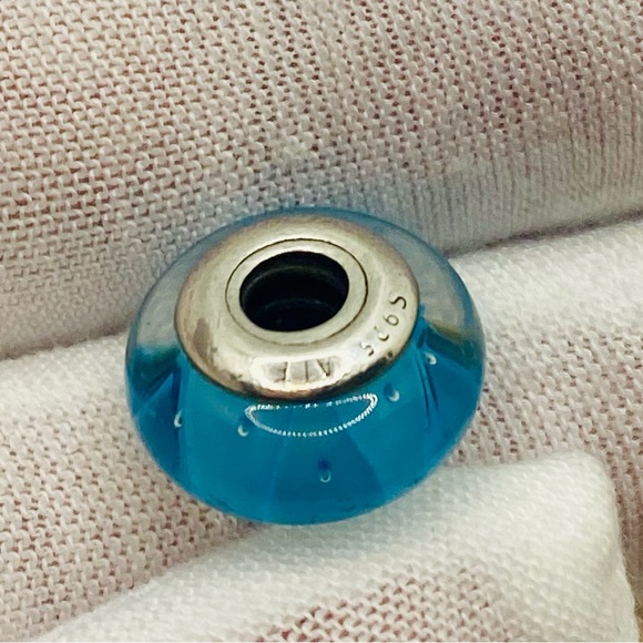EUC Pandora 790923 Sterling Silver Blue Looking Glass Murano Charm - Picture 11 of 12